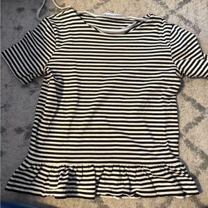 J. Crew Black and White Striped Ruffle Top